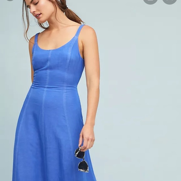 Maeve by Anthropologie Blue Elsby Lace-Up Midi Dress - Picture 2 of 7